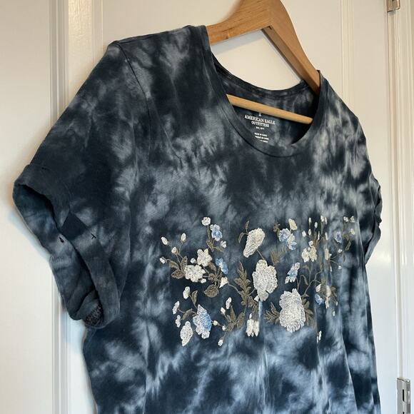 American Eagle Women's Med Short Sleeve Tie Dye Embroidered Cottage Boho Shirt - Picture 3 of 12